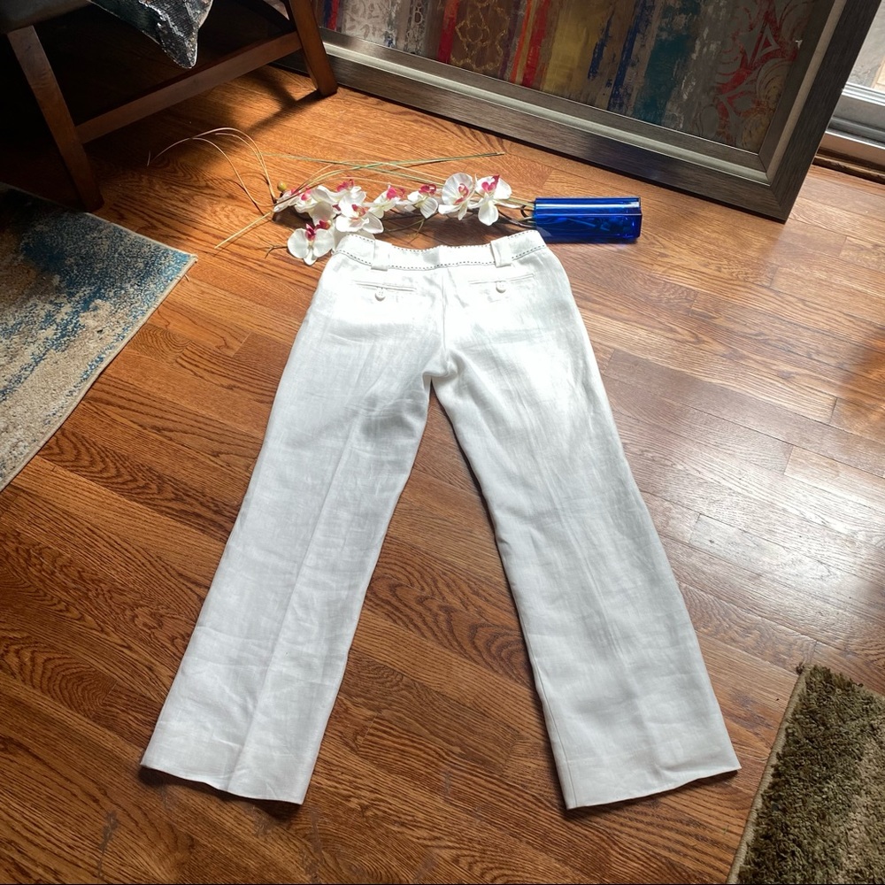 Parameter White 100% Linen Cropped Pants w/ Black Stitching Detail - Size 2